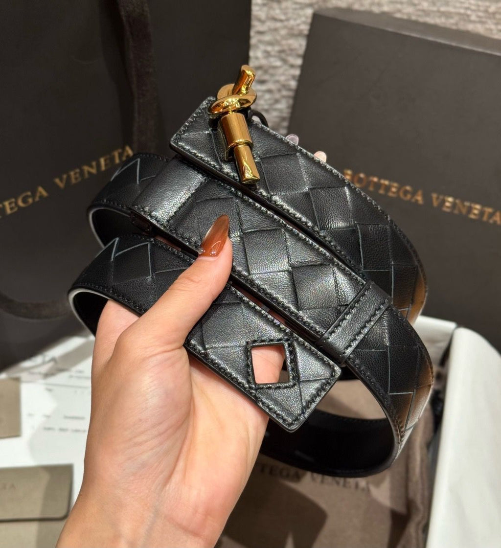 Bottega Veneta Intrecciato Leather Belt with Brass Knot