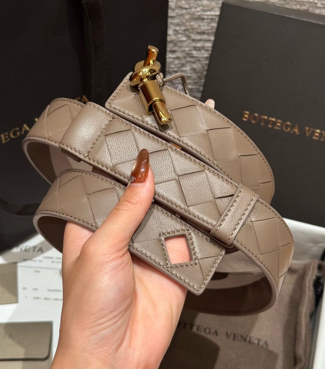 Bottega Veneta Intrecciato Leather Belt with Brass Knot