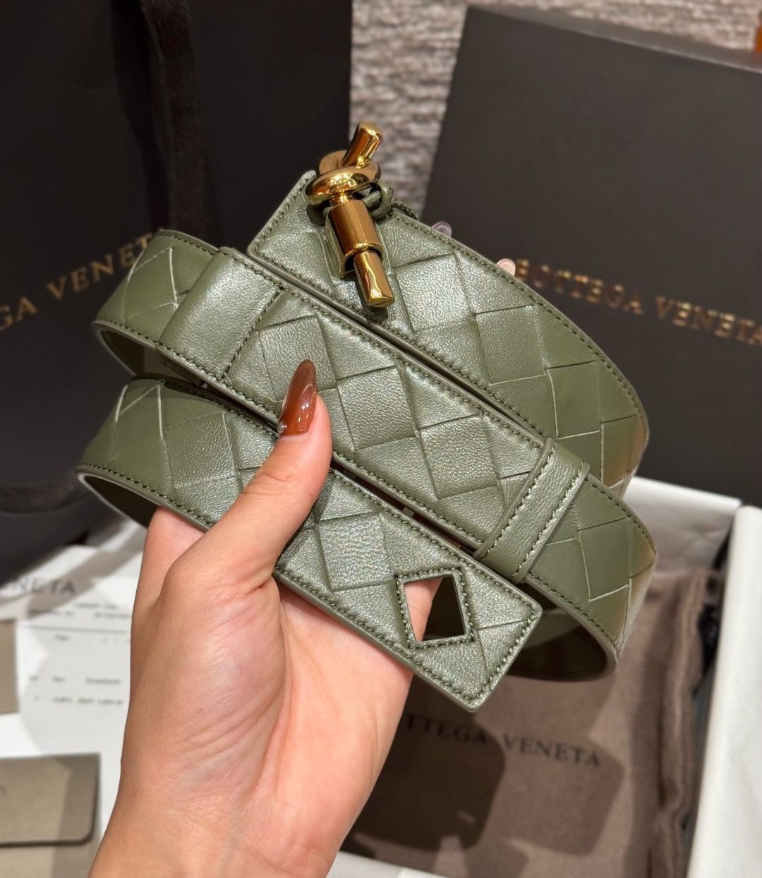 Bottega Veneta Intrecciato Leather Belt with Brass Knot