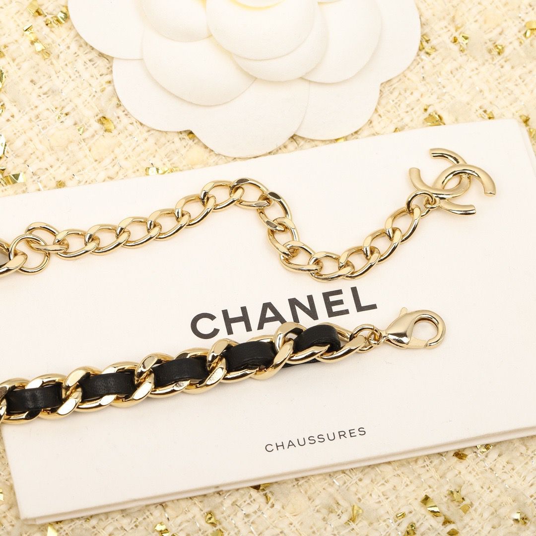 Chanel Multi-Strand Interwoven Chain and Leather Belt with Pearl & CC Ring