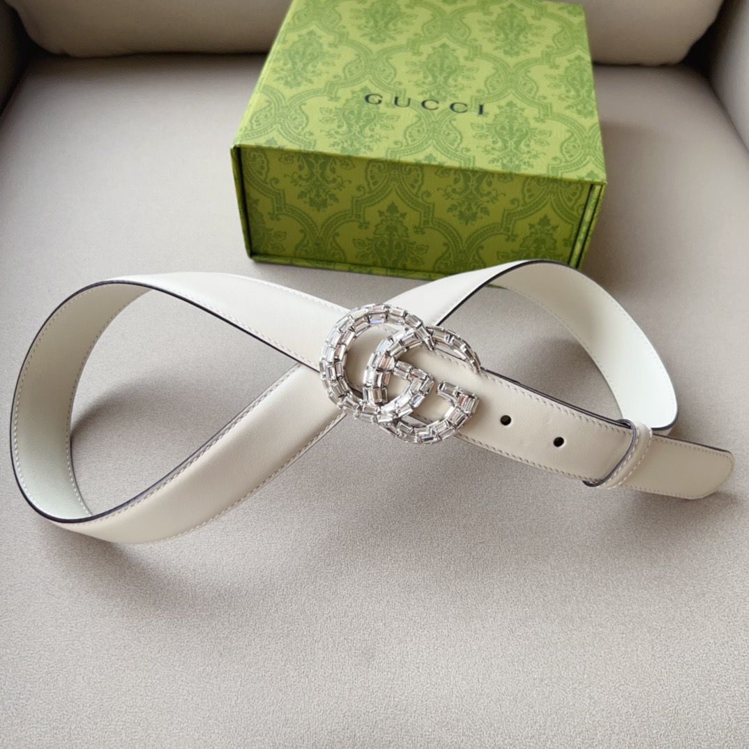 Gucci Marmont Crystal-Embellished Leather Belt