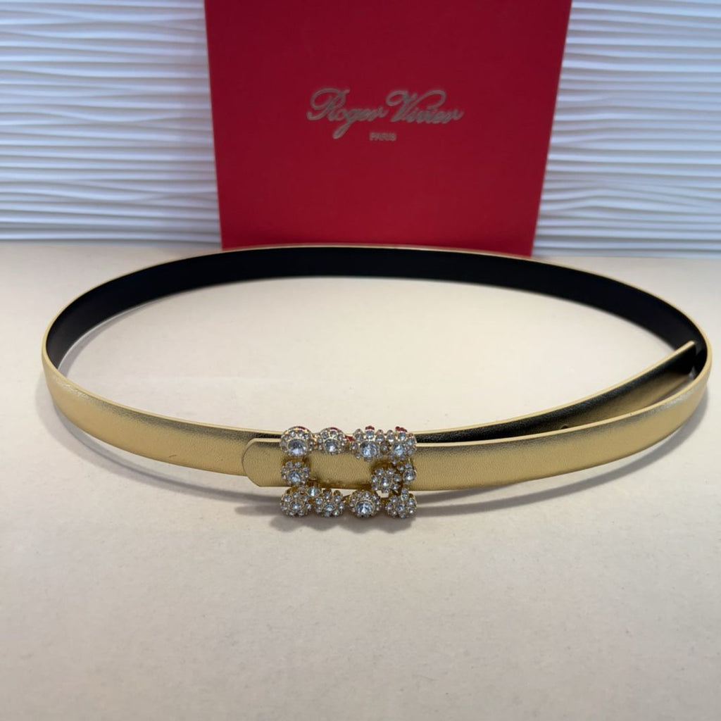 Roger Vivier Crystal-Buckle Metallic Leather Belt