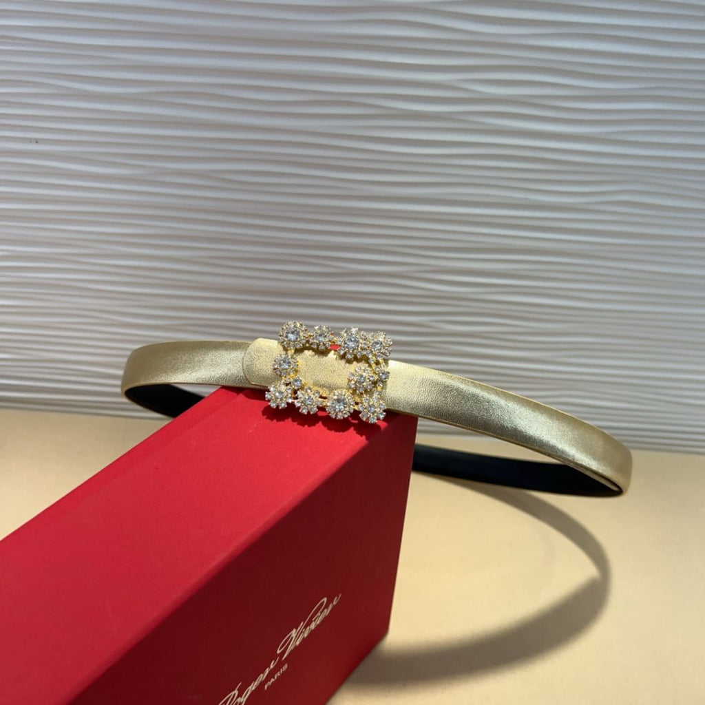 Roger Vivier Crystal-Buckle Metallic Leather Belt