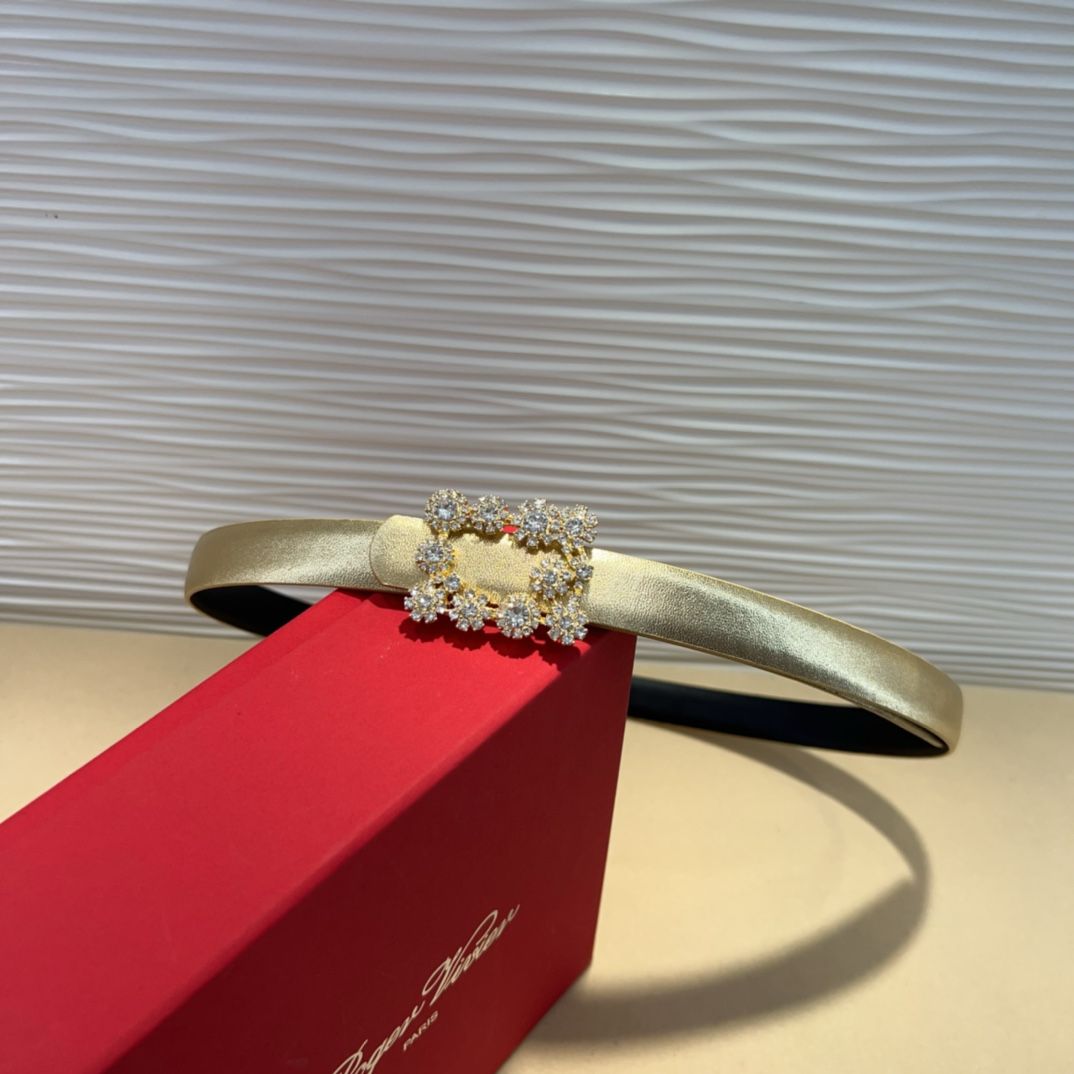 Roger Vivier Crystal-Buckle Metallic Leather Belt