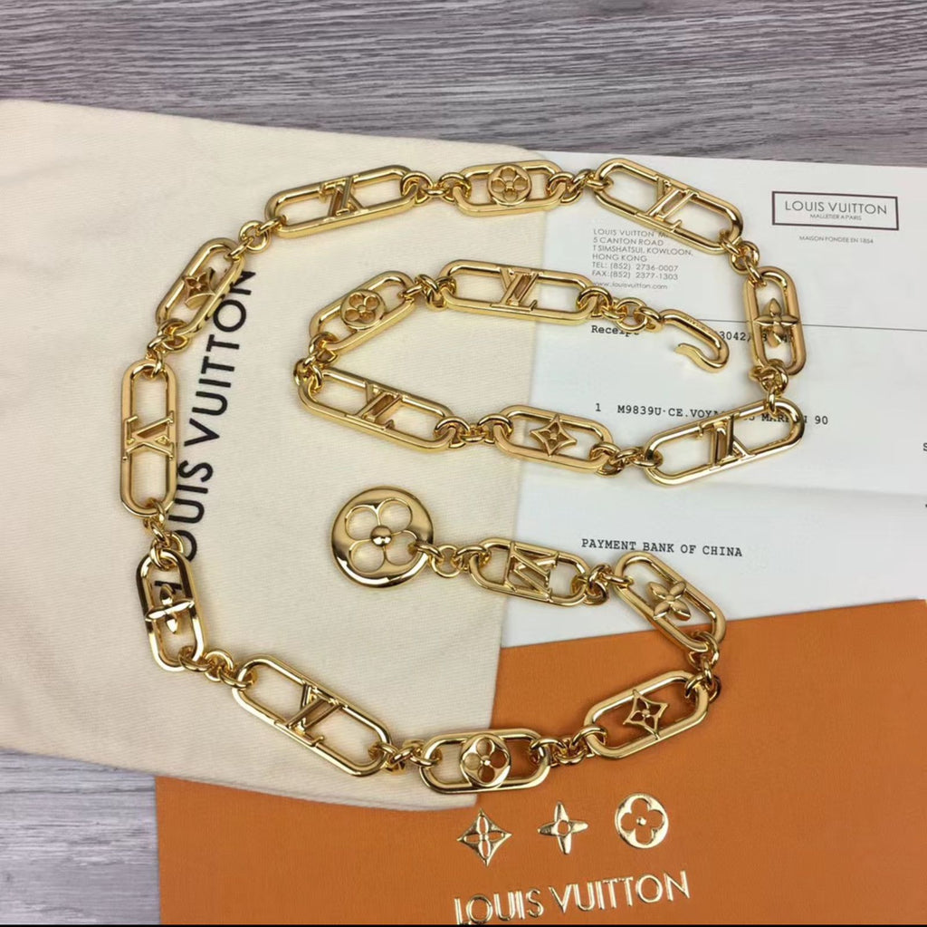Louis Vuitton Chain Belt with LV Initials and Monogram Flower Charms