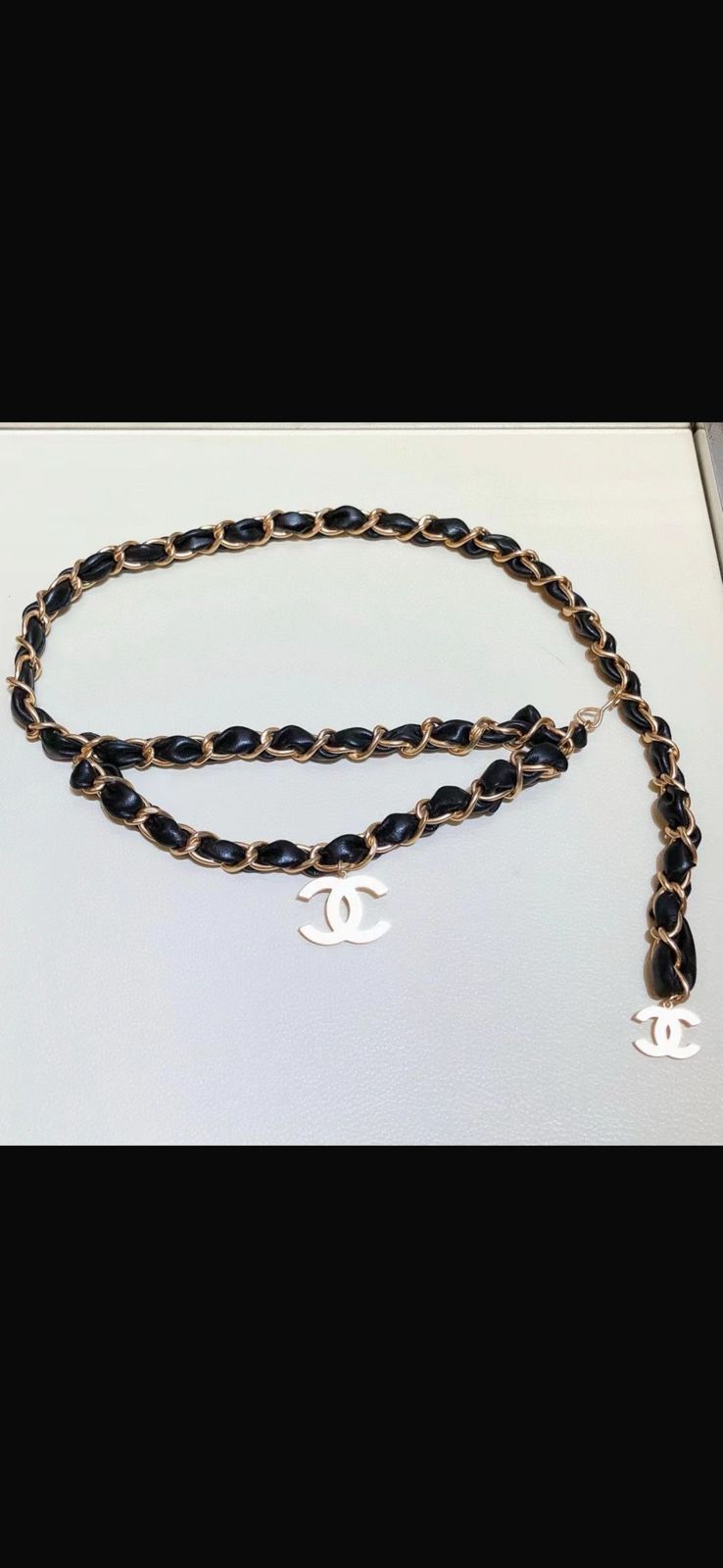 Chanel Chain and Leather Interwoven Belt with CC Buckle