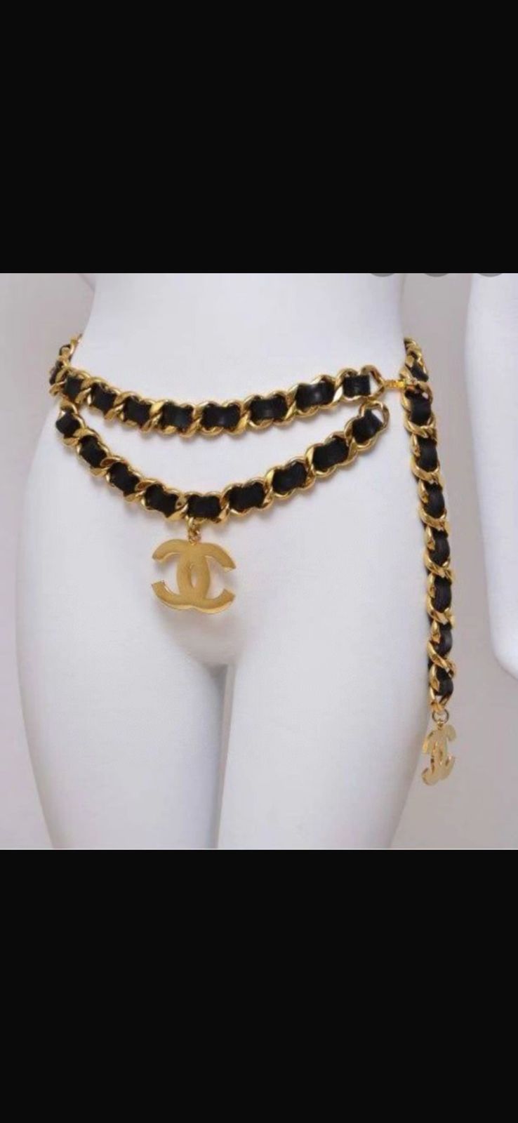Chanel Chain and Leather Interwoven Belt with CC Buckle