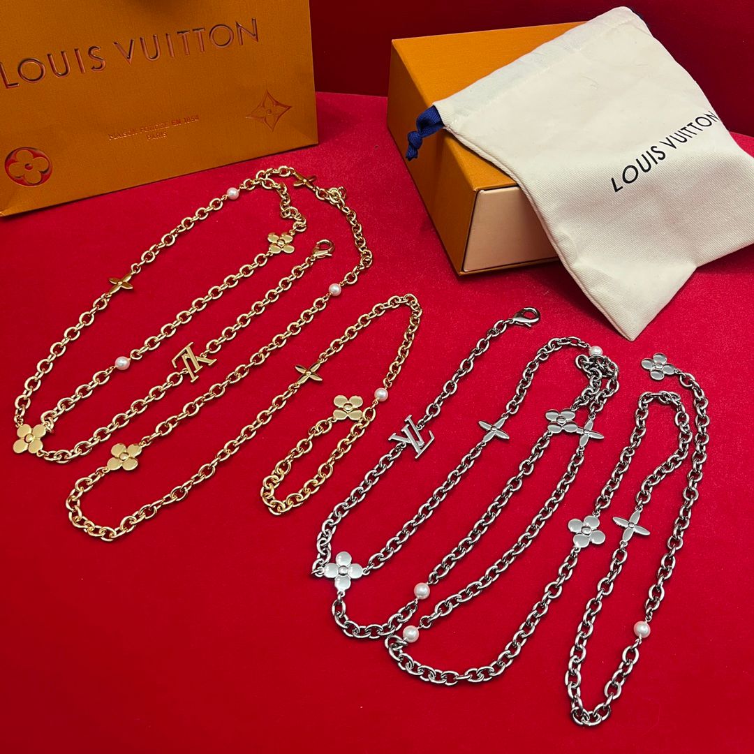Louis Vuitton Monogram Flower and LV Initials Gold Chain Belt