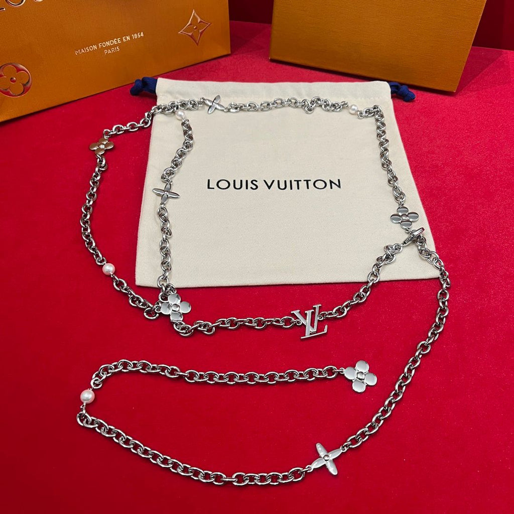 Louis Vuitton Monogram Flower and LV Initials Gold Chain Belt