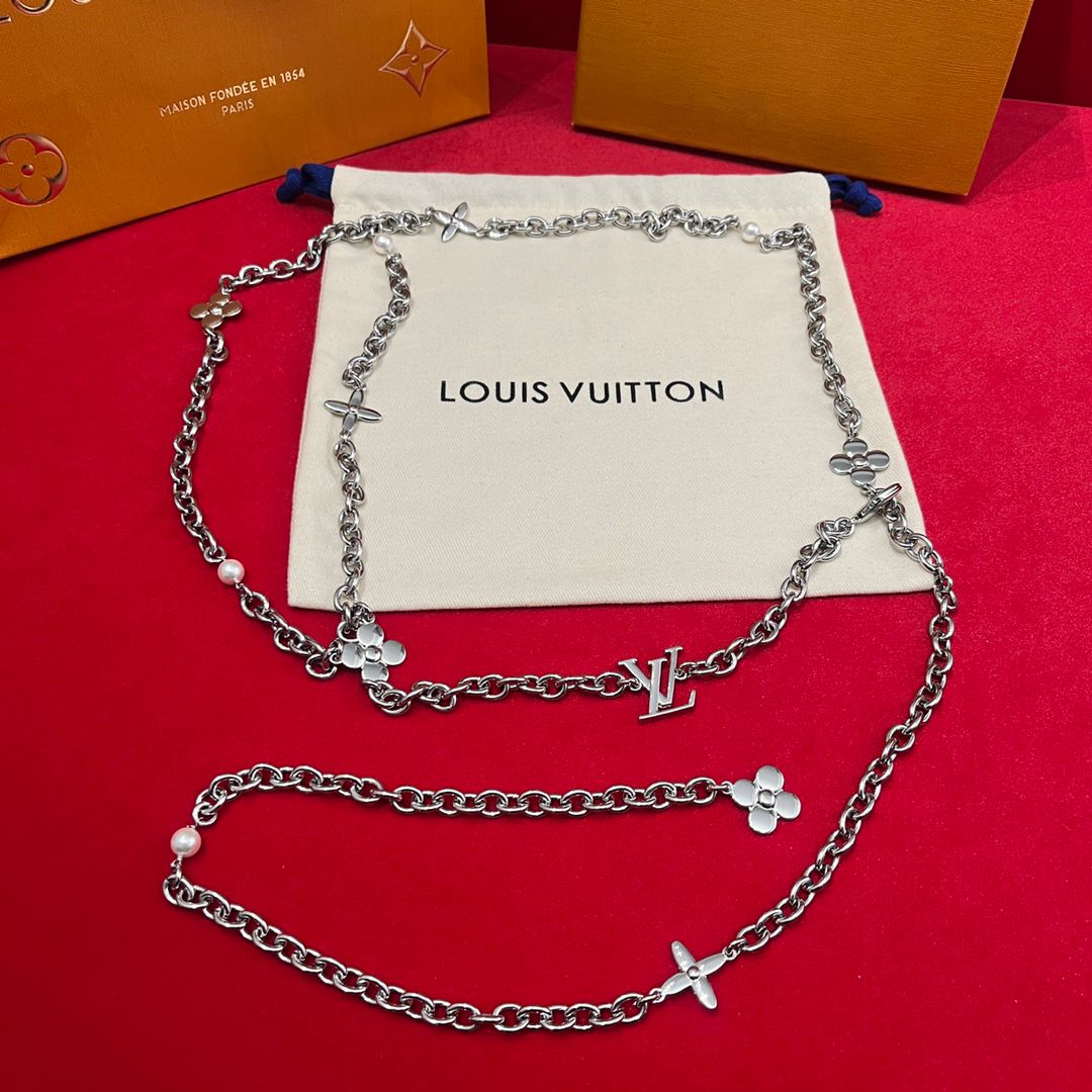 Louis Vuitton Monogram Flower and LV Initials Gold Chain Belt