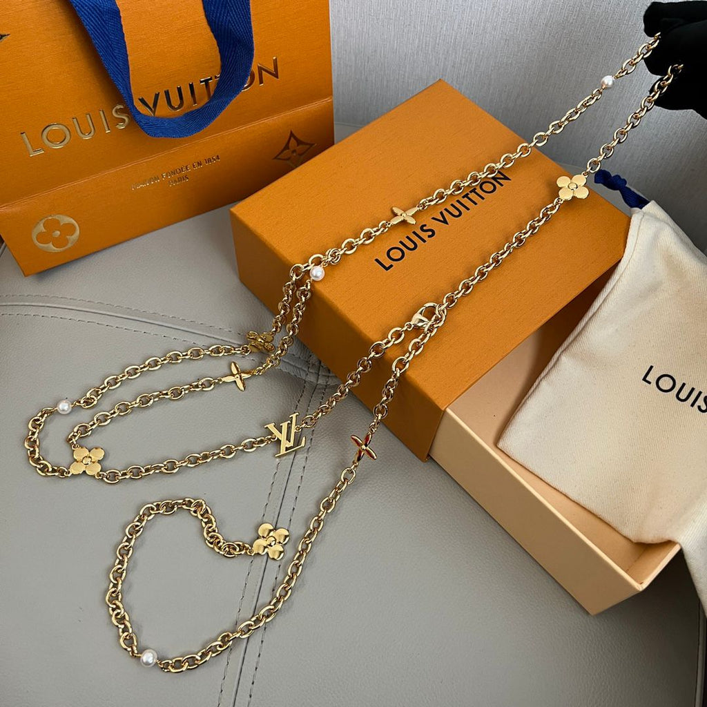 Louis Vuitton Monogram Flower and LV Initials Gold Chain Belt