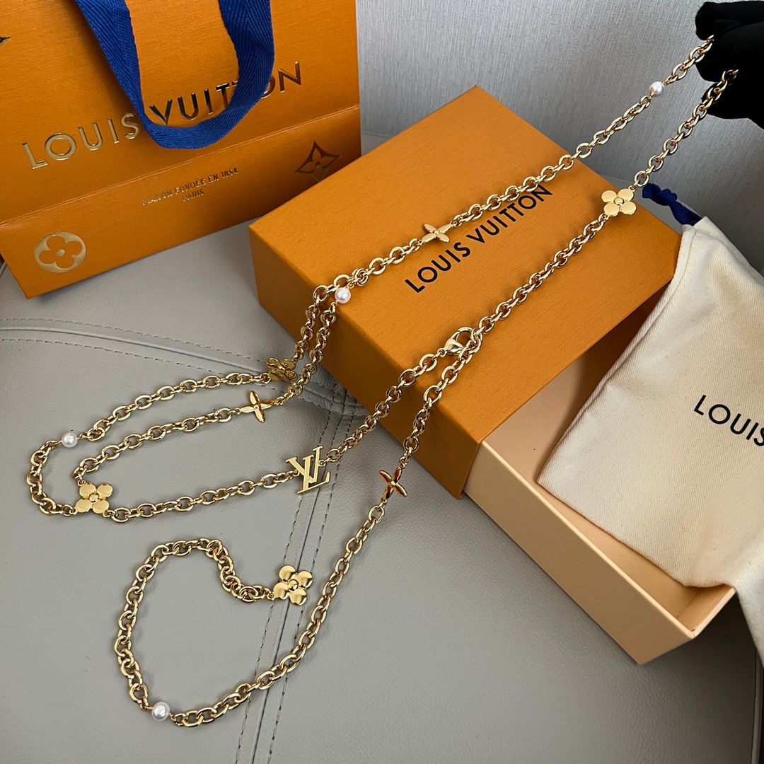 Louis Vuitton Monogram Flower and LV Initials Gold Chain Belt