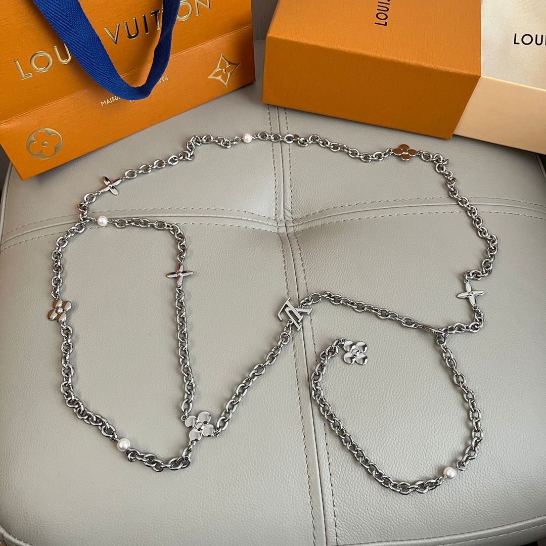 Louis Vuitton Monogram Flower and LV Initials Gold Chain Belt