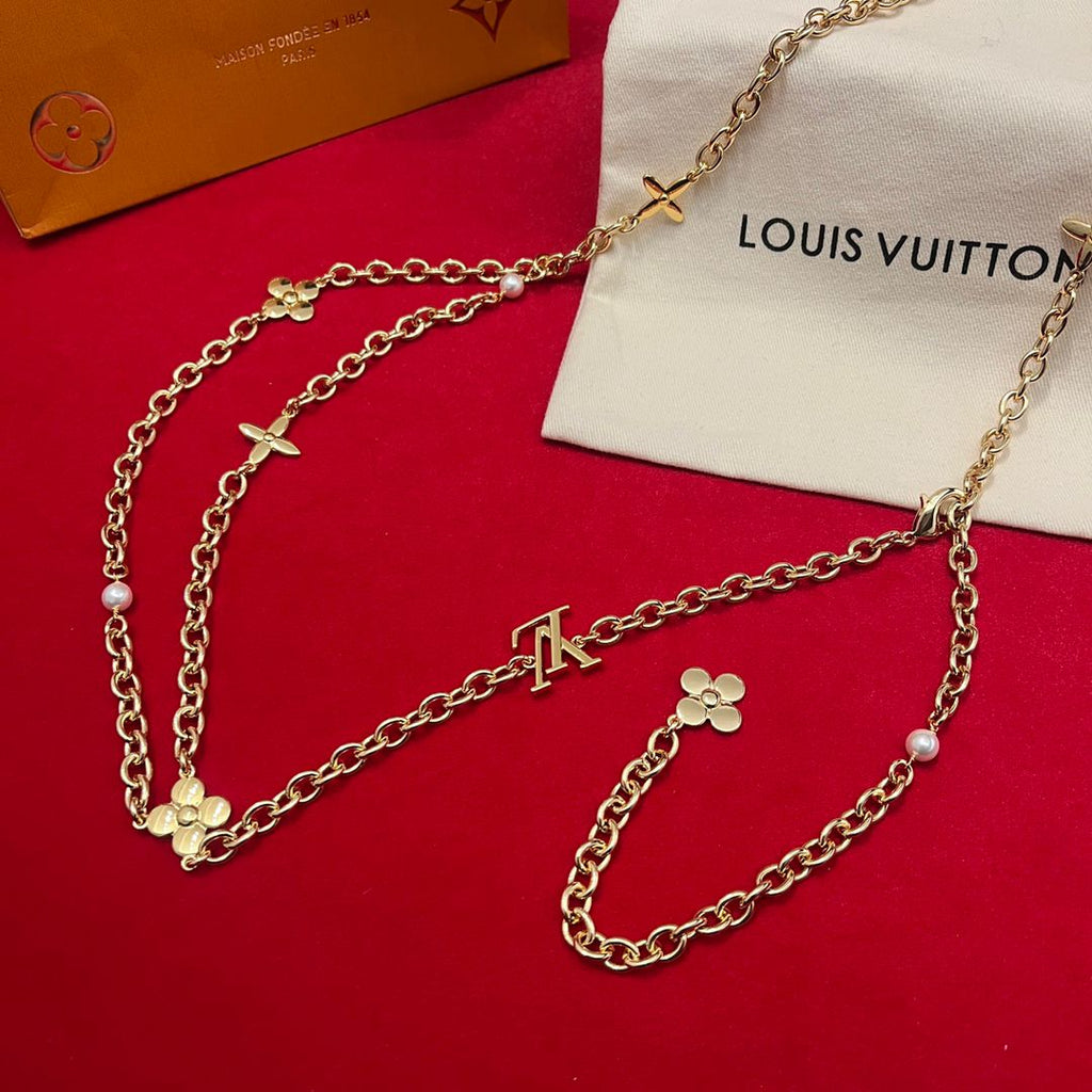 Louis Vuitton Monogram Flower and LV Initials Gold Chain Belt