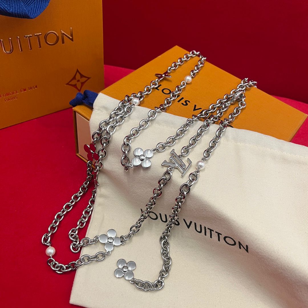 Louis Vuitton Monogram Flower and LV Initials Gold Chain Belt