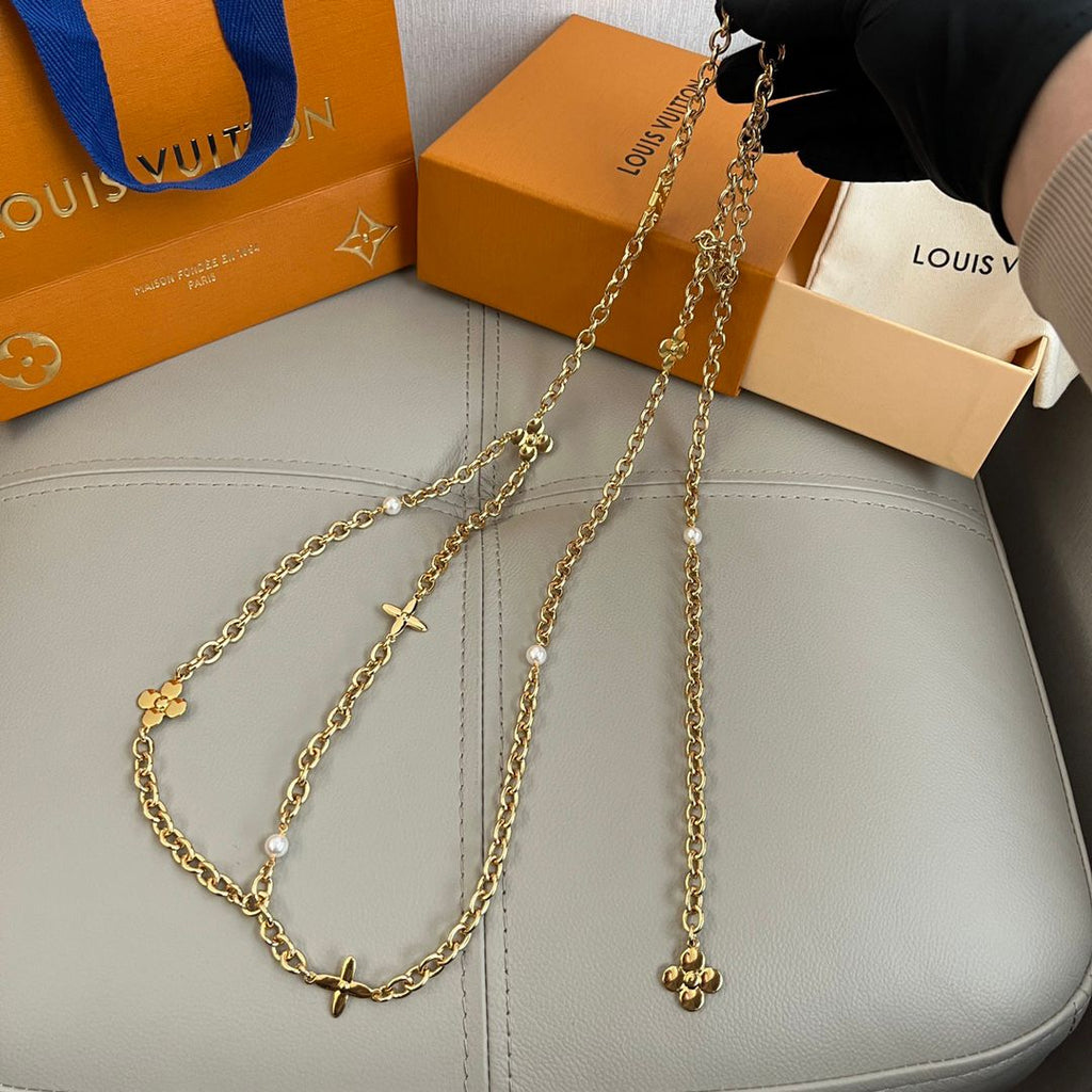 Louis Vuitton Monogram Flower and LV Initials Gold Chain Belt