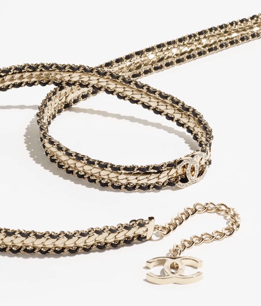 Chanel Chain and Leather Interwoven Belt with CC Buckle