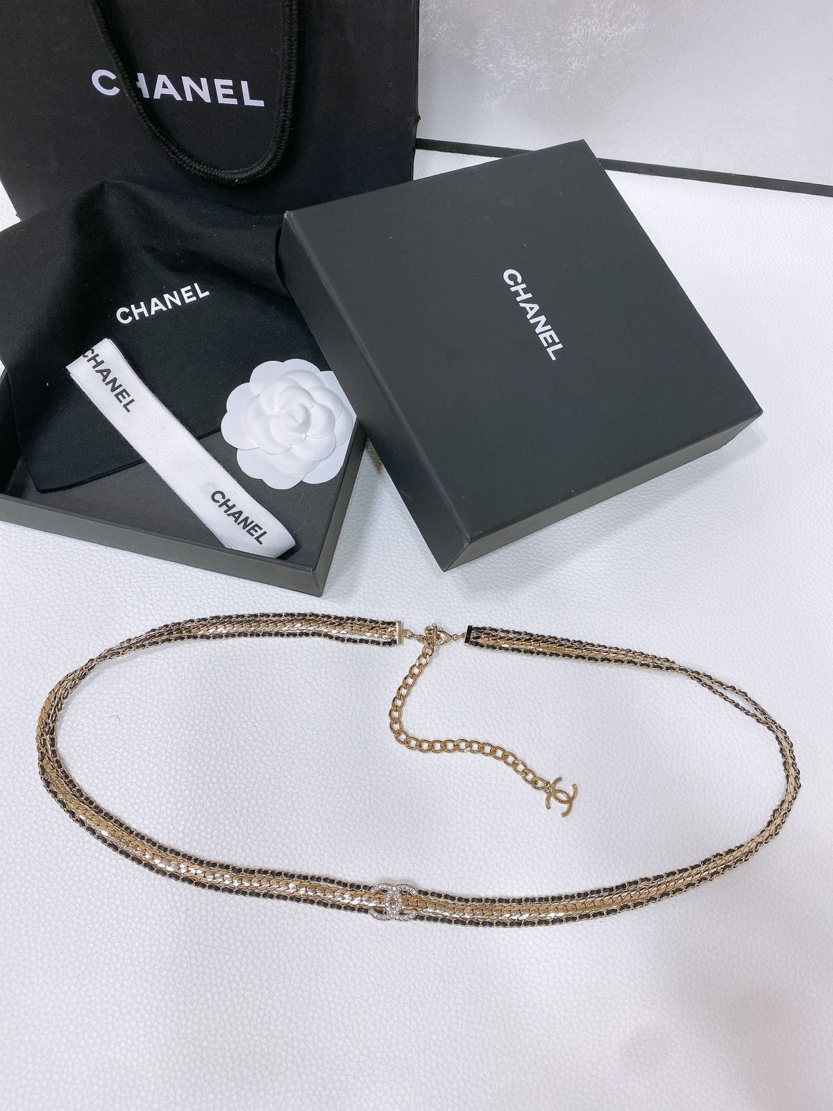 Chanel Chain and Leather Interwoven Belt with CC Buckle