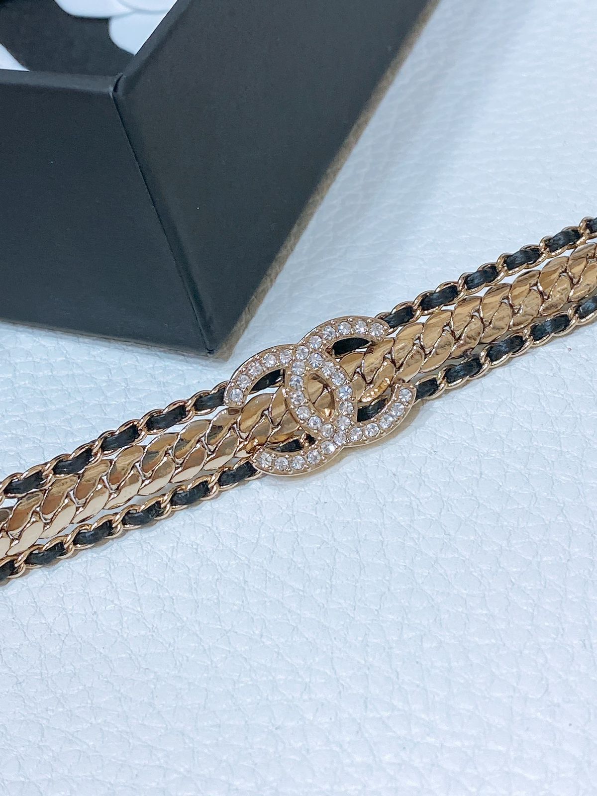 Chanel Chain and Leather Interwoven Belt with CC Buckle