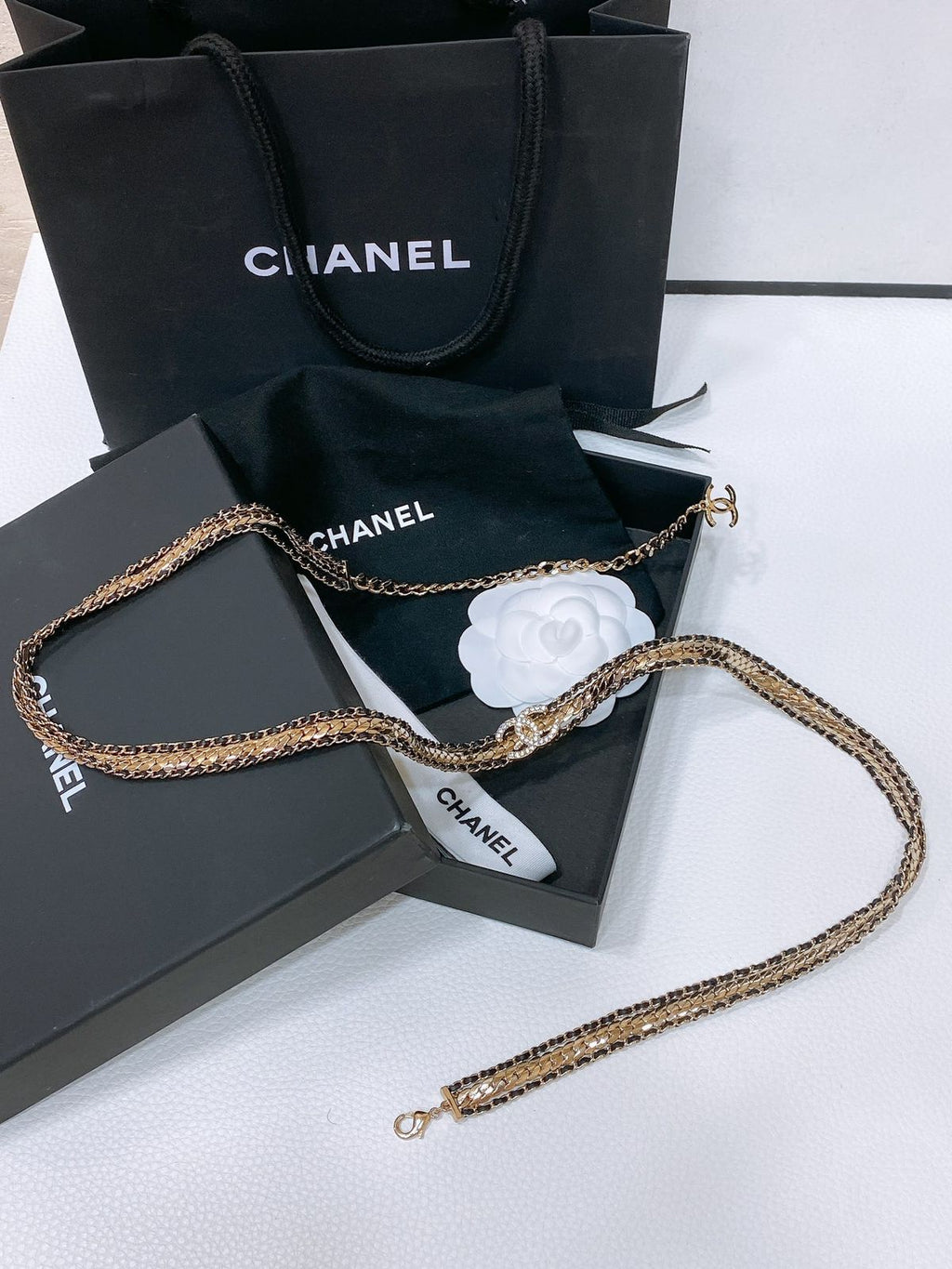 Chanel Chain and Leather Interwoven Belt with CC Buckle
