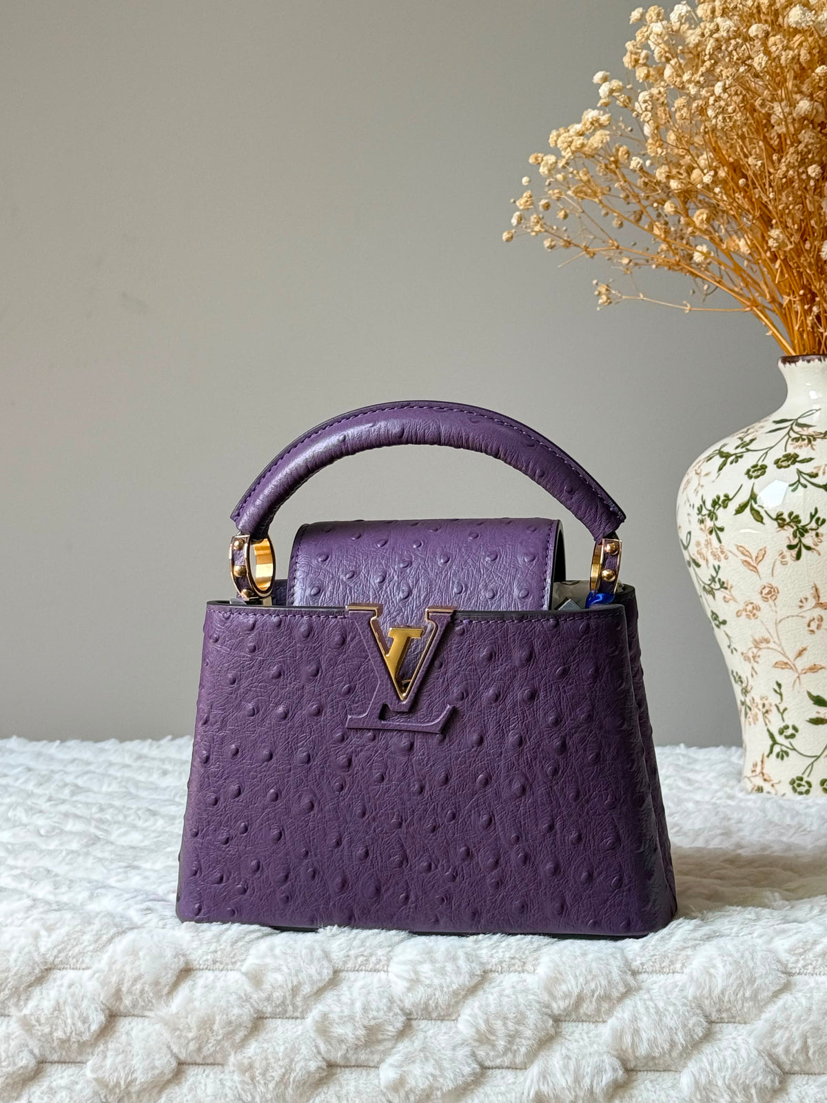 Louis Vuitton Capucines Mini Bag in Ostrich Leather with Gold-Tone LV