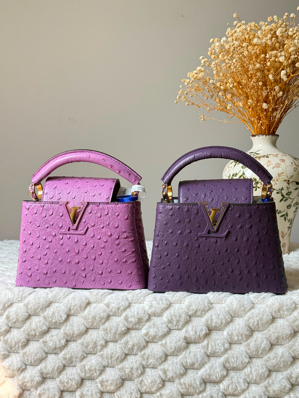 Louis Vuitton Capucines Mini Bag in Ostrich Leather with Gold-Tone LV