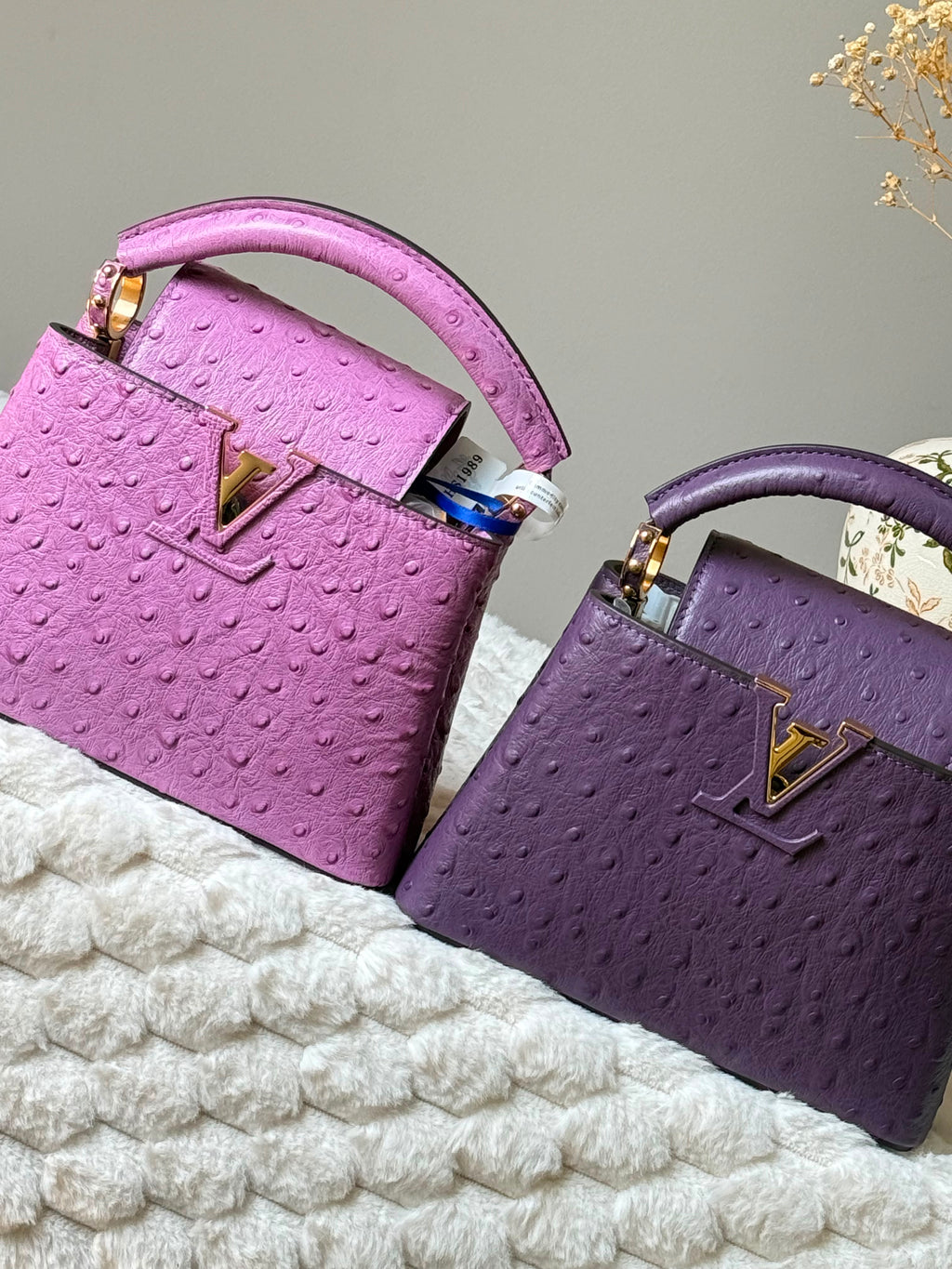 Louis Vuitton Capucines Mini Bag in Ostrich Leather with Gold-Tone LV