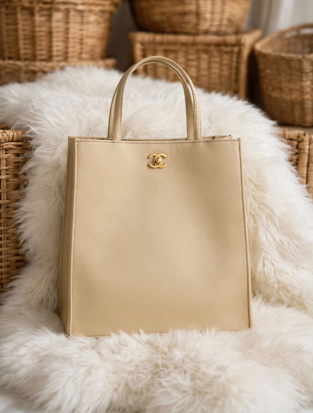 Chanel Leather Vertical Tote Bag with Chain Strap