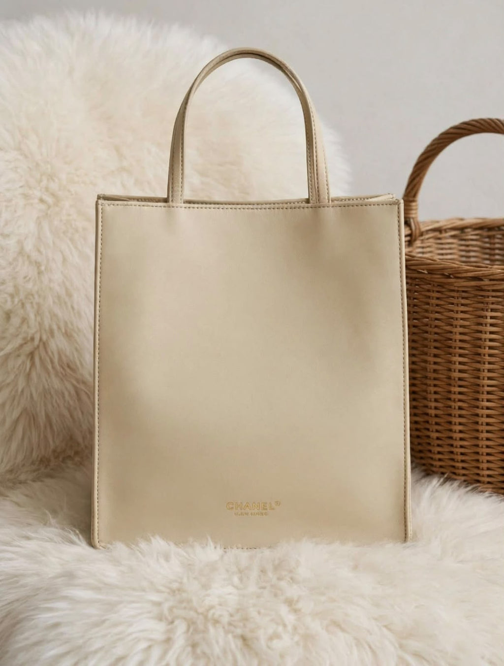 Chanel Leather Vertical Tote Bag with Chain Strap