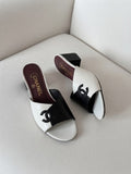 Chanel Two-Tone CC Logo Block Heel Mule Sandals