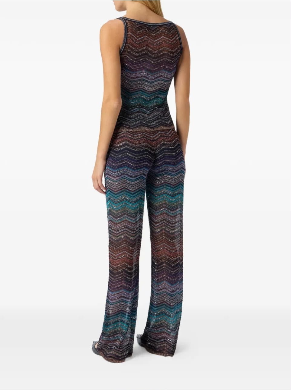 Missoni Metallic Chevron Knit Tank Top and Wide-Leg Pants Set