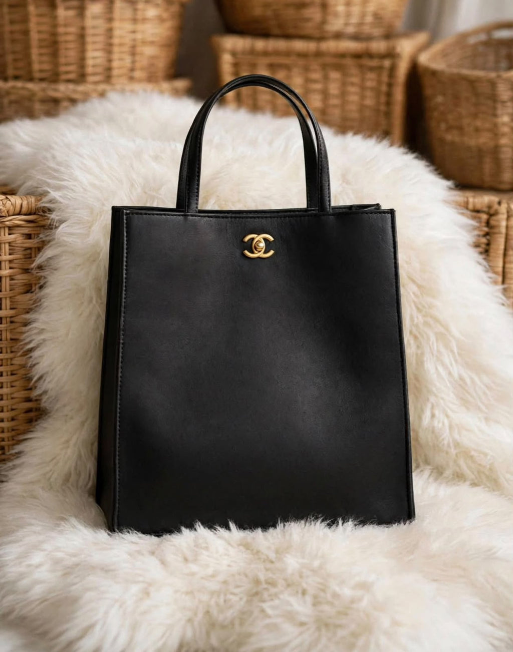 Chanel Leather Vertical Tote Bag with Chain Strap