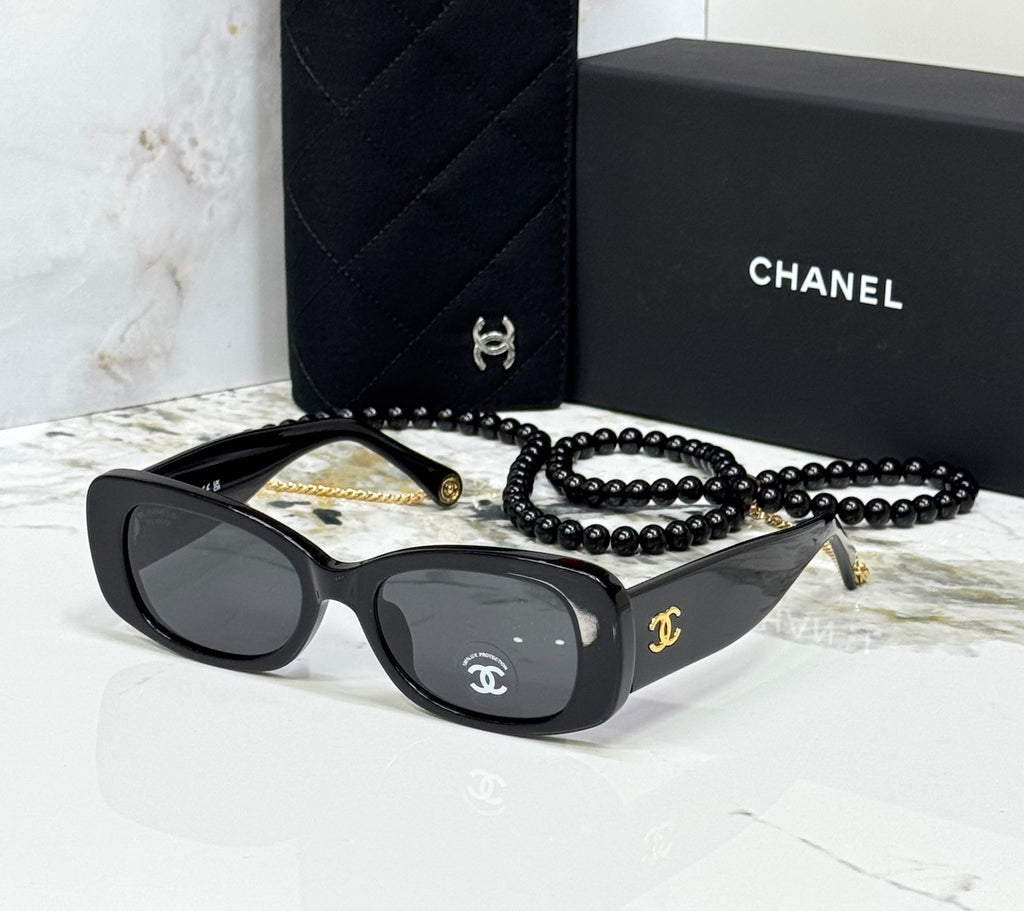 Chanel Rectangular Sunglasses with Pearl Chain