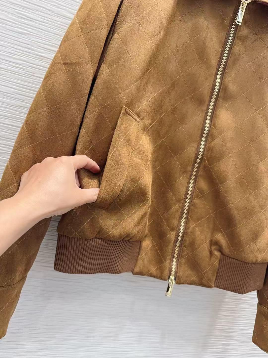 Chanel Quilted Suede Bomber Jacket