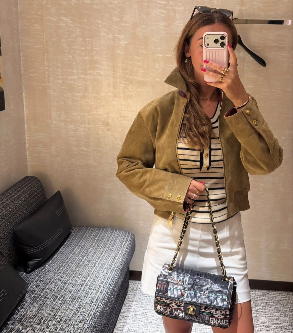 Chanel Quilted Suede Bomber Jacket