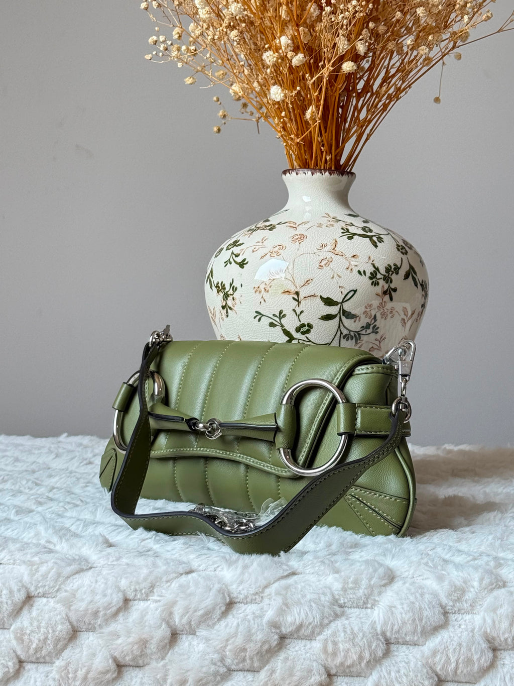 Gucci Horsebit 1955 Padded Leather Chain Shoulder Bag in Green