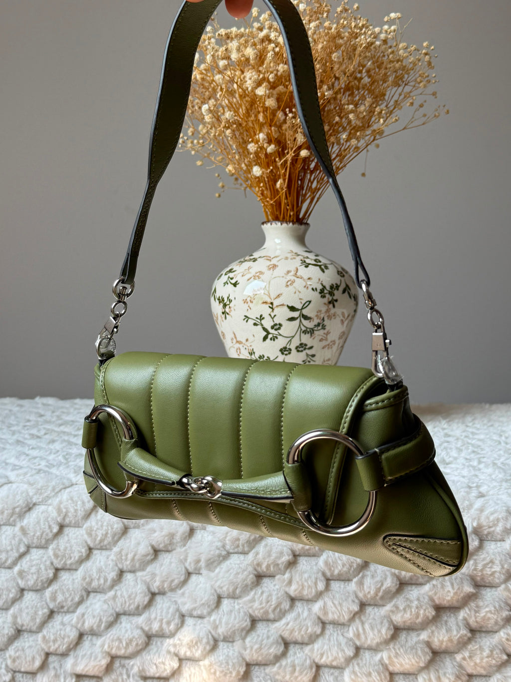 Gucci Horsebit 1955 Padded Leather Chain Shoulder Bag in Green