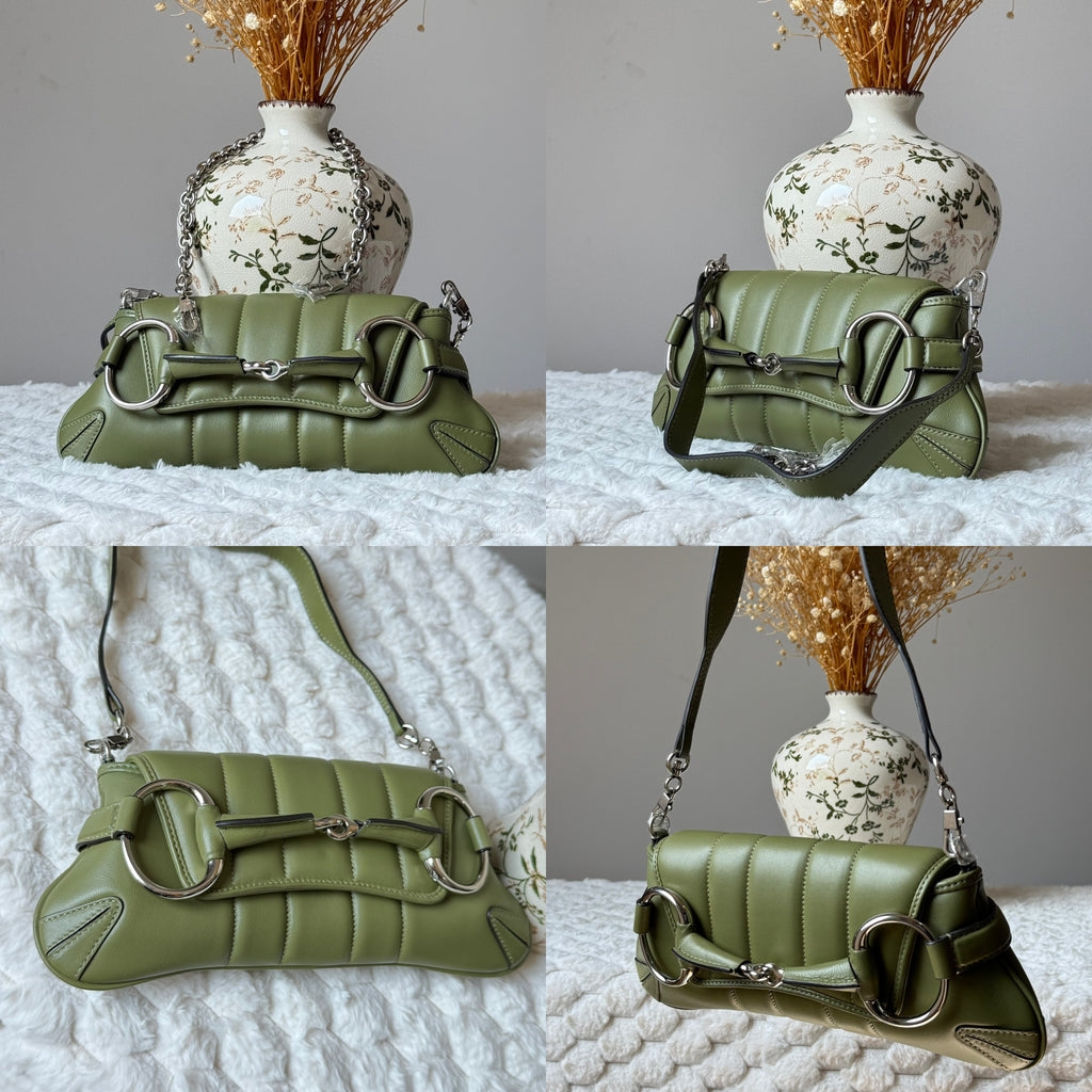 Gucci Horsebit 1955 Padded Leather Chain Shoulder Bag in Green