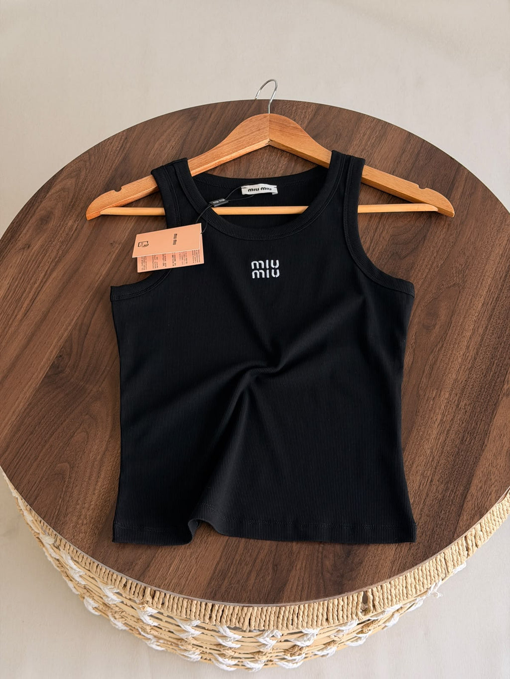 Miu Miu Ribbed Cotton Tank Top