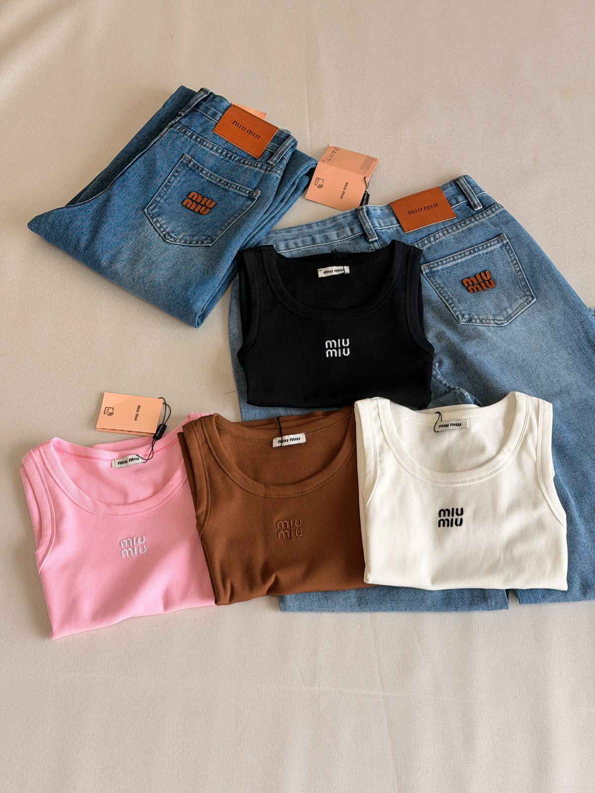 Miu Miu Ribbed Cotton Tank Top