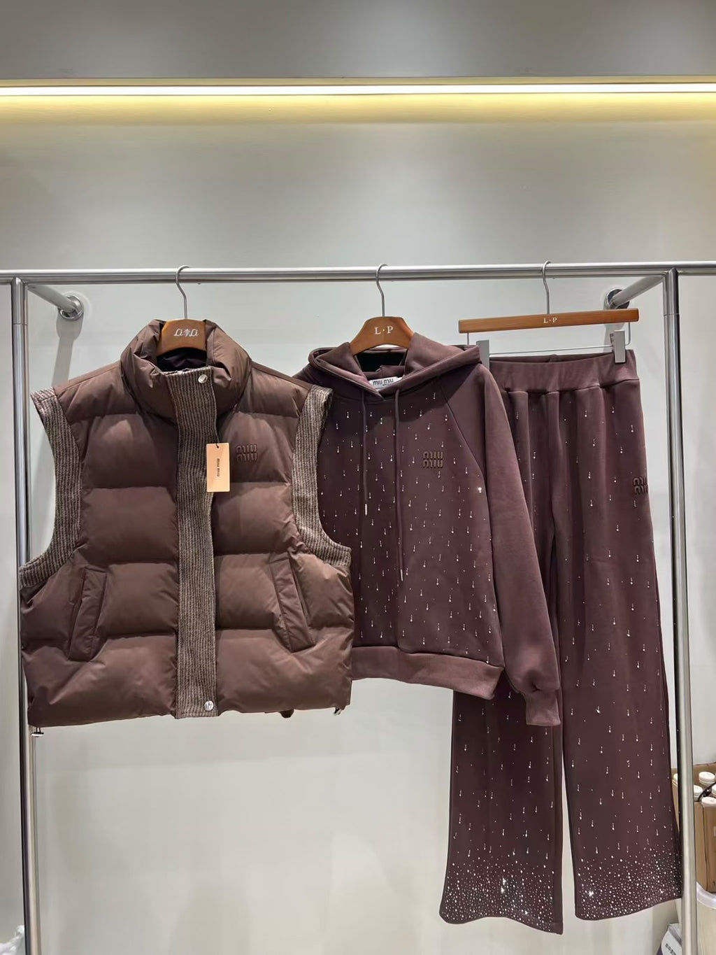 Miu Miu Crystal-Embellished Brown Tracksuit Set