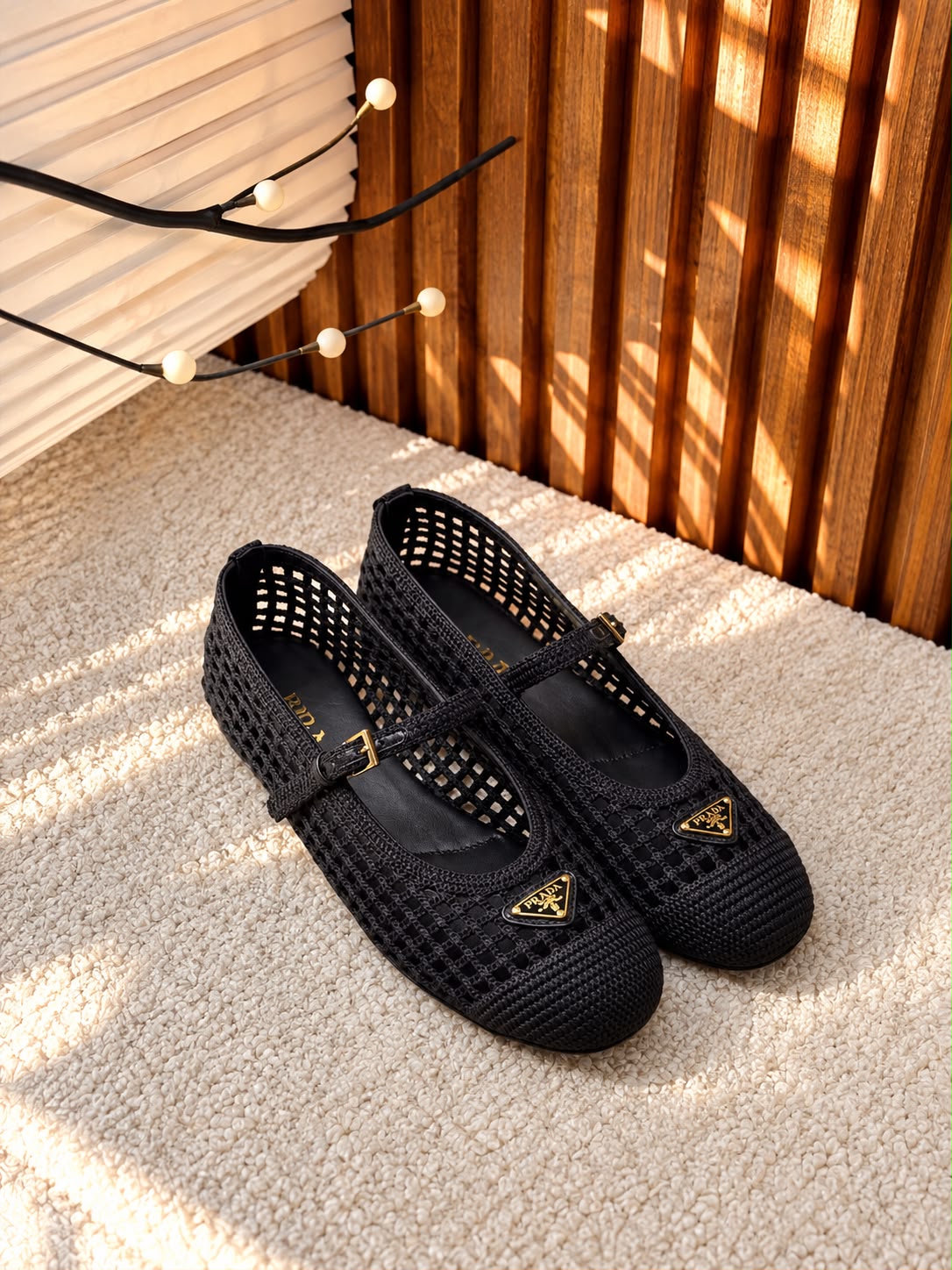 Prada Woven Mesh Mary Jane Flat
