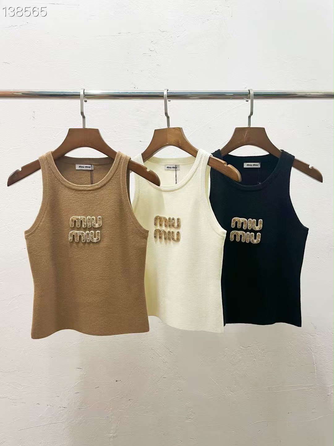 Miu Miu Embellished Logo Knit Tank Top