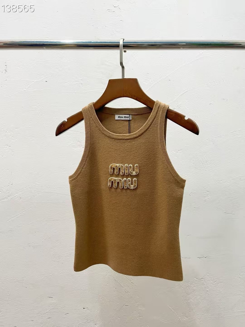 Miu Miu Embellished Logo Knit Tank Top