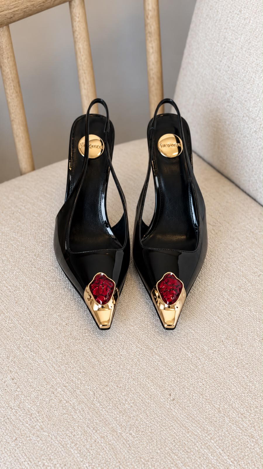 Saint Laurent Lee Patent Leather Gem-Embellished Slingback