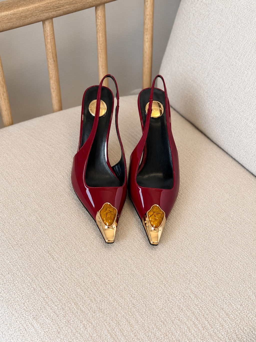 Saint Laurent Lee Patent Leather Gem-Embellished Slingback