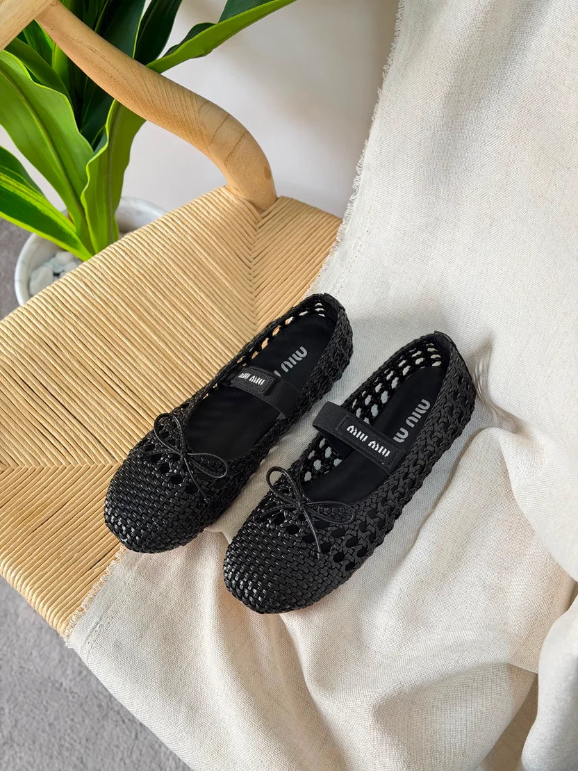 Miu Miu Ballet Flats Woven Mordoré Nappa Leather