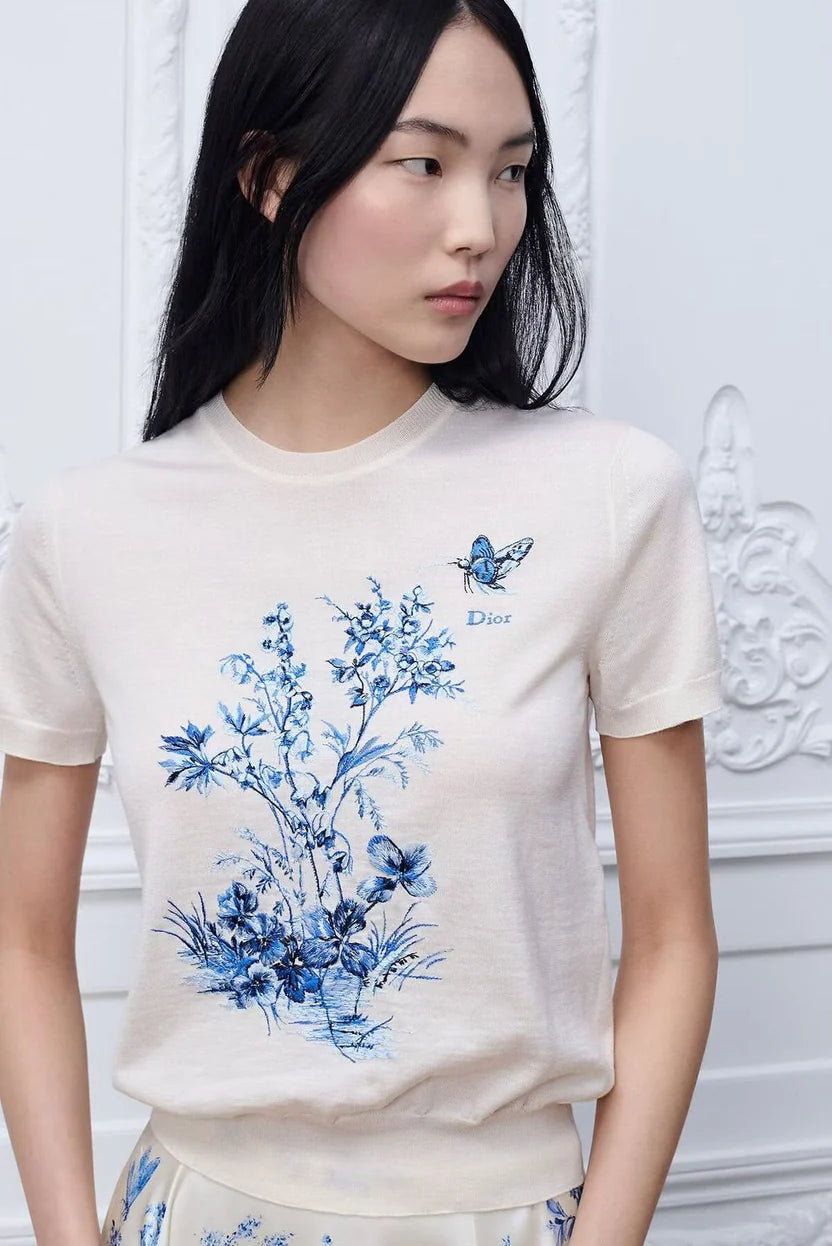 Dior Short-Sleeved Embroidered Sweater
