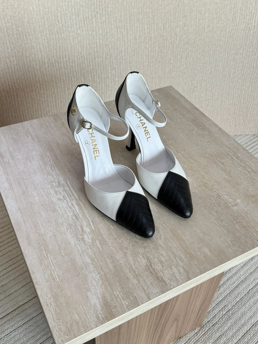 Chanel Chevron-Stitched Two-Tone Mary Jane Pumps