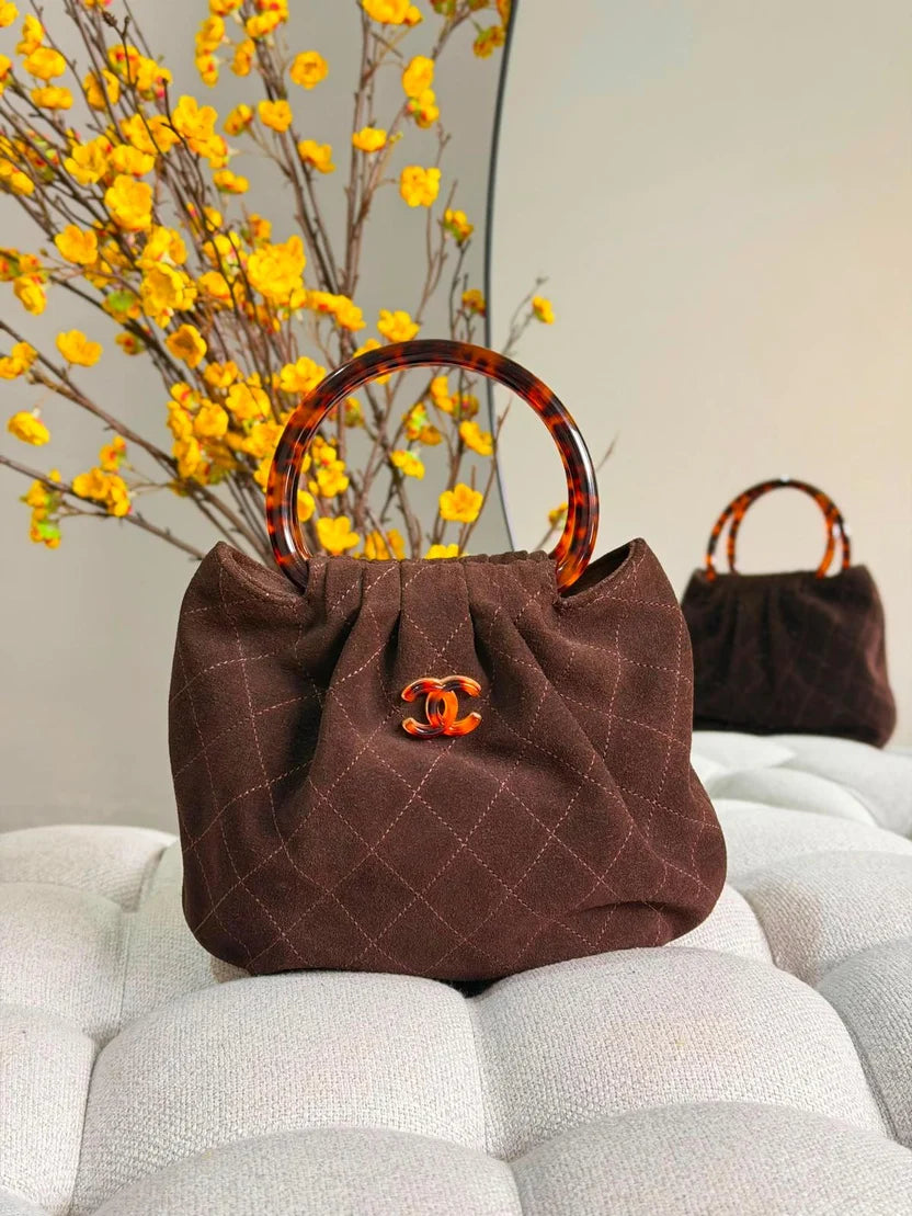 Chanel Mini Pouch in Suede and Tortoise-Shell Effect Plexi